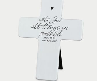 Tabletop Cross White With God All Things