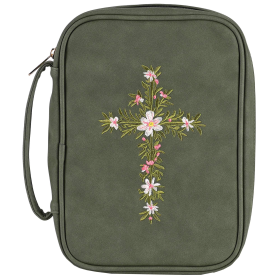 Bible Case Embroidered Cross Green XLrg