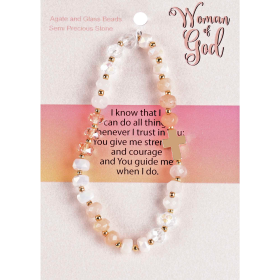Stretch Bracelet Ecru Gemstones W/Cross