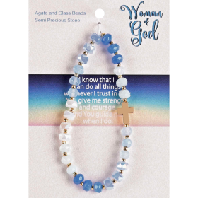 Stretch Bracelet Blue Gemstones W/Cross