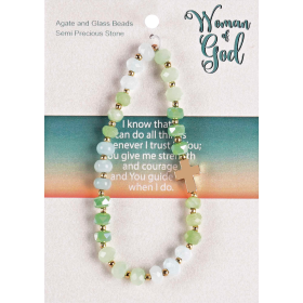 Stretch Bracelet Green Gemstones W/Cross