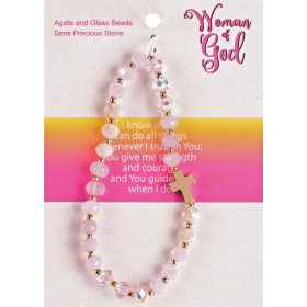 Stretch Bracelet Pink Gemstones W/Cross