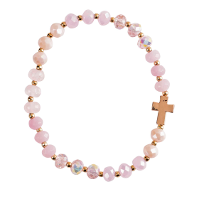 Stretch Bracelet Pink Gemstone/Cross