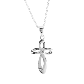 Necklace Ribbon Cross Silver-Plated