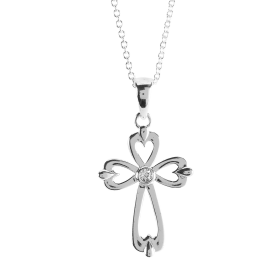 Necklace Open Bud Cross SilverPlated 18L