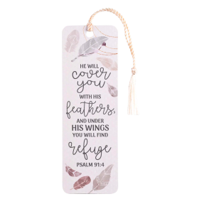 Tassel Bookmark He Wil Cover You Feather
