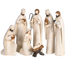 Nativity 11H White Carved Wood