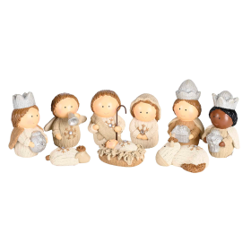 Nativity 9 Piece 3.5H White Knitted Look