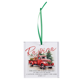 Ornament Red Truck With Trees Glass