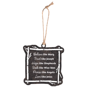Ornament Believe Like Mary Square Metal
