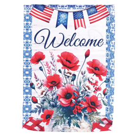 Flag Welcome Red Poppies 13x18