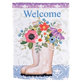 Flag Floral Boots Welcome 13x18