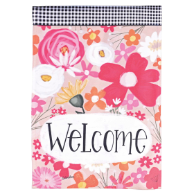 Flag Welcome Pink Flowers 13x18