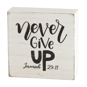 TTOP PLK NEVER GIVE UP JER 29:11 WHT 3"H