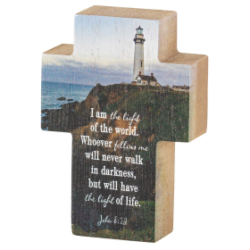 TTOP LIGHTHOUSE JOHN 8:12 MDF WHT 4"H