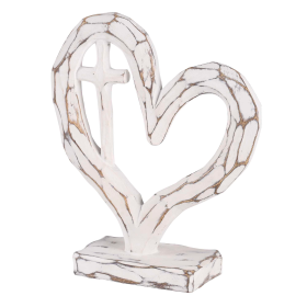 Tabletop Heart With Cross White 7.5H