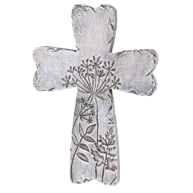 Gray Floral Resin Wall Cross 5.75H