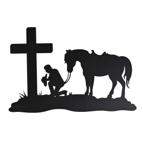 Wall Hanging Metal Cowboy At The Cross