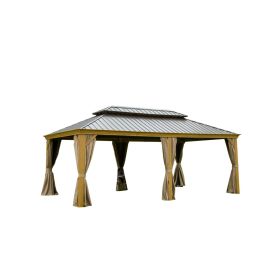 14x20FT Hardtop Gazebo, Permanent Metal Gazebo with Galvanized Steel Double Roof and Aluminum Frame, Curtain and Netting, Large Pavilion Gazebo