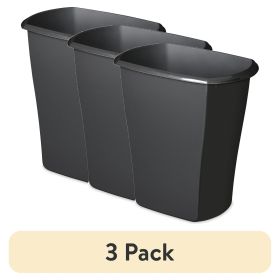 (3 pack) 10 Gallon Rectangular Wastebasket, Large Open Plastic Trash Can for Kitchen, Black