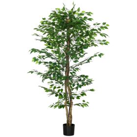 HOMCOM 6ft Artificial Tree, Indoor Fake Ficus with Pot, for Home Office Living Room Decor