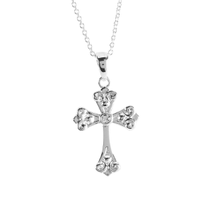Necklace Fancy Bud Cross (Color: Silver, size: 18 in)