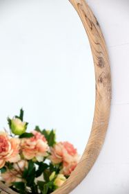28" Round Wood Mirror, Wall Mounted Mirror Home Decor for Bathroom Living Room (Color: as Pic)
